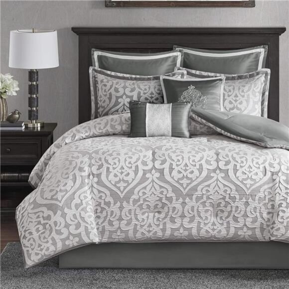 Madison Park Odette Cozy Comforter Set Jacquard Damask Medallion Design -